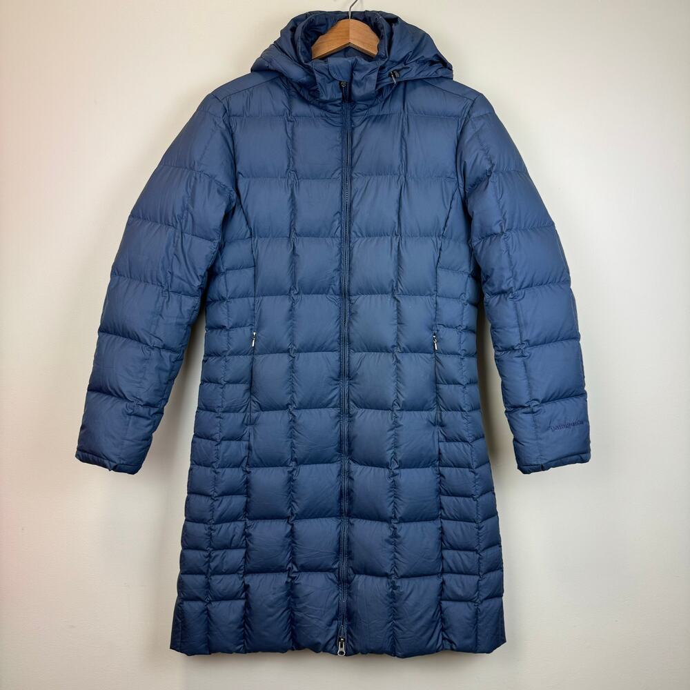 Patagonia Womens Down With It Parka Puffer Jacket Mid Length 600 Fill Blue Sz L